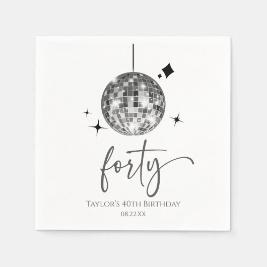 Forty Silver Disco Ball 40th Birthday Party Servet (Voorkant)
