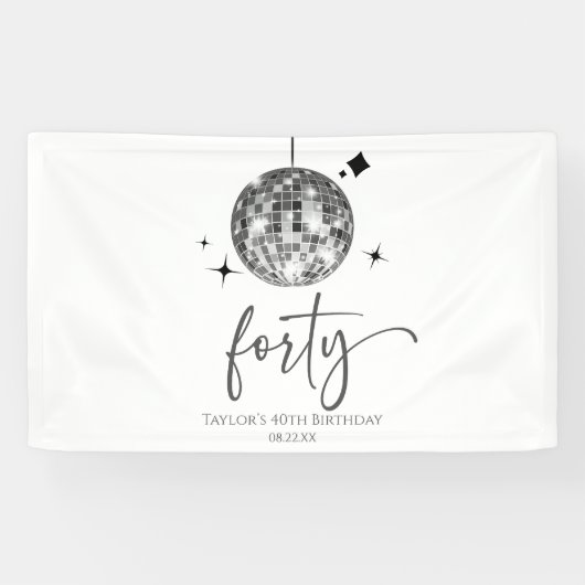Forty Silver Disco Ball 40th Birthday Party Spandoek (Horizontaal)