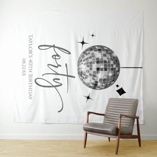 Forty Silver Disco Ball 40th Birthday Party Wandkleed (In Situ (horizontaal))