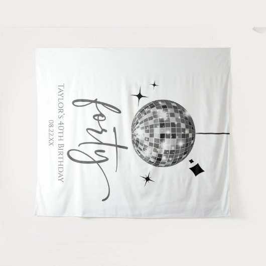 Forty Silver Disco Ball 40th Birthday Party Wandkleed (Voorkant (horizontaal))