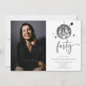 Forty Silver Disco Ball Photo 40th Birthday Party Kaart (Voorkant)