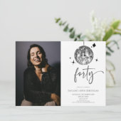 Forty Silver Disco Ball Photo 40th Birthday Party Kaart (Staand voorkant)