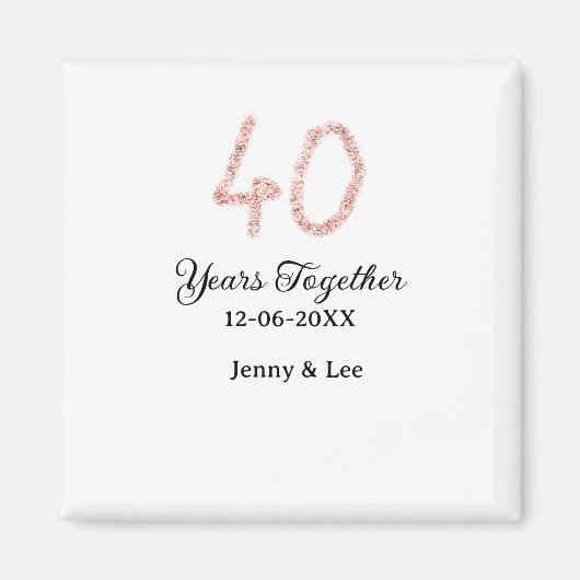 Forty years together black pink glitter bold lette magneet (Voorkant)