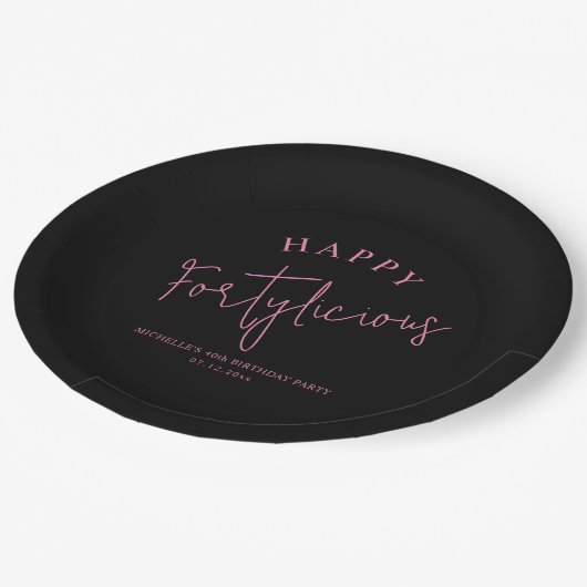Fortylicious 40th Birthday Party Pink Girly Papieren Bordje (Gekanteld)