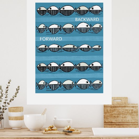 Forward and Backward – Minimal Fish Pattern Poster (Keuken)