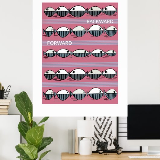 Forward and Backward – Minimal Fish Pattern Poster (Thuiskantoor)