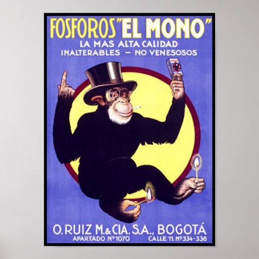 Fosforos El Mono Cuban Cigars Poster (Voorkant)