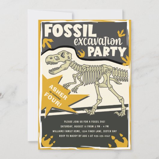 Fossiele excavatie Dinosaur Geboortepartij Kaart (Voorkant)