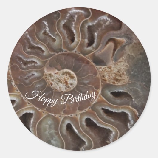 Fossil Ammonite Shell Happy Birthday Sticker (Voorkant)