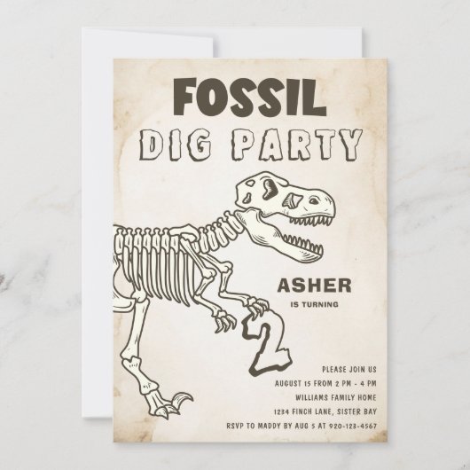Fossil Dig Dinosaur Birthday Party Kaart (Voorkant)