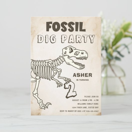 Fossil Dig Dinosaur Birthday Party Kaart (Staand voorkant)