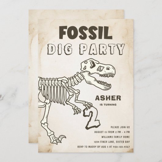Fossil Dig Dinosaur Birthday Party Kaart (Voorkant / Achterkant)