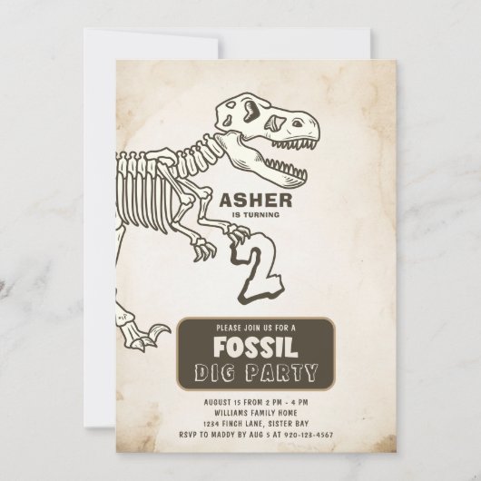 Fossil Dig Dinosaur Birthday Party Kaart (Voorkant)