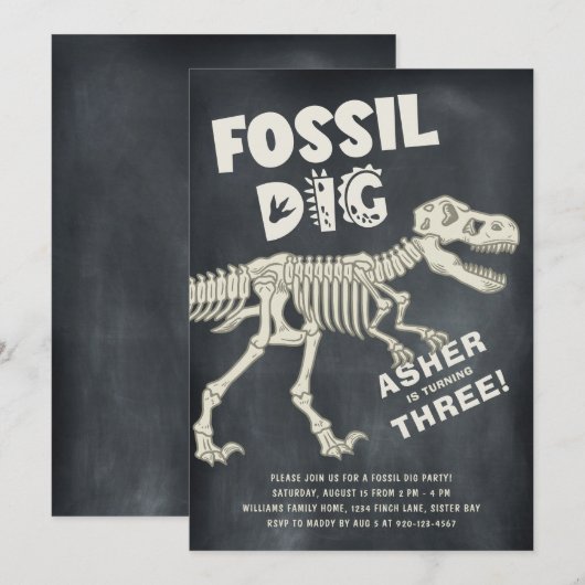 Fossil Dig Dinosaur Birthday Party Kaart (Voorkant / Achterkant)