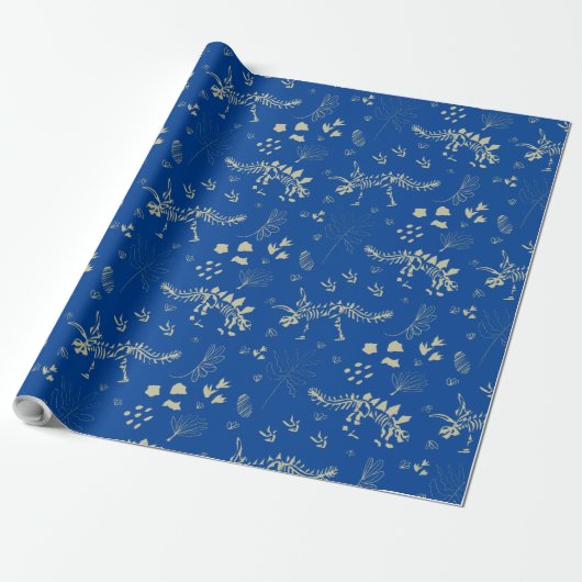 Fossil Digging Dinosaur Blue en beige Cadeaupapier (Uitgerold)
