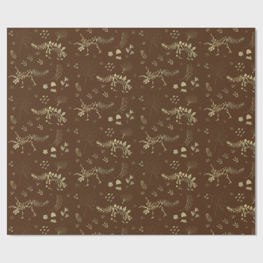 Fossil Digging Dinosaur Brown and Faux Gold Foil Cadeaupapier (Vlak)