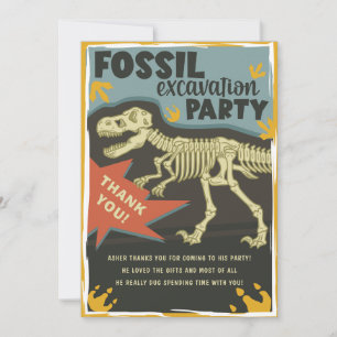Fossil Excavation Dinosaur Birthday Party Bedankkaart