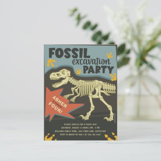 Fossil Excavation Dinosaur Birthday Party Briefkaart (Staand voorkant)