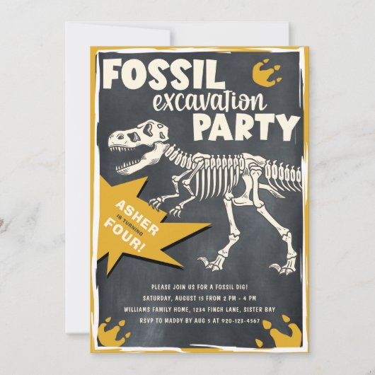 Fossil Excavation Dinosaur Birthday Party Kaart (Voorkant)