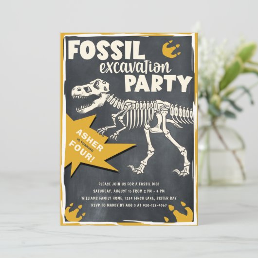 Fossil Excavation Dinosaur Birthday Party Kaart (Staand voorkant)