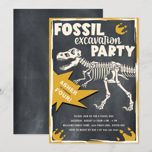 Fossil Excavation Dinosaur Birthday Party Kaart (Voorkant / Achterkant)