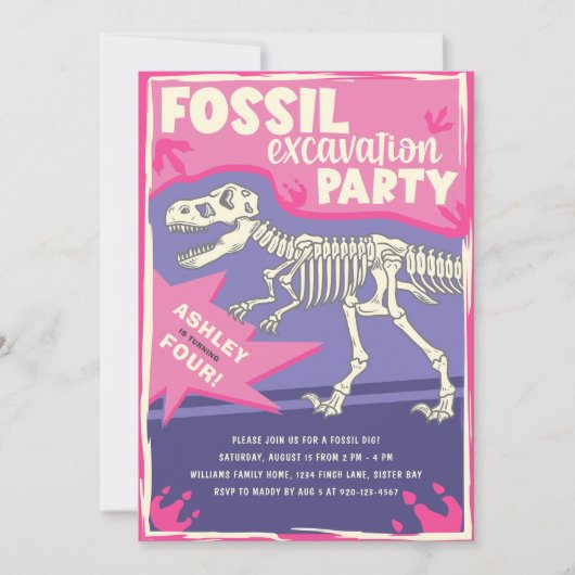 Fossil Excavation Dinosaur Birthday Party Kaart (Voorkant)