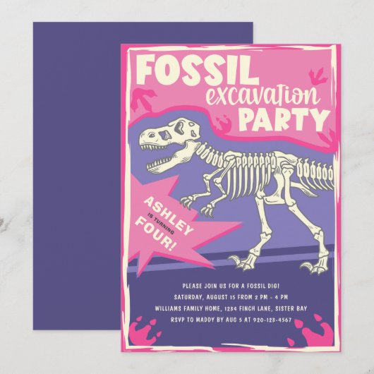 Fossil Excavation Dinosaur Birthday Party Kaart (Voorkant / Achterkant)