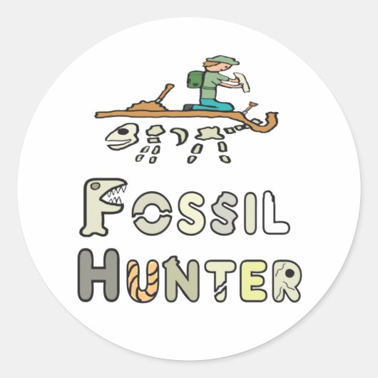 Fossil Hunter Ronde Sticker (Voorkant)