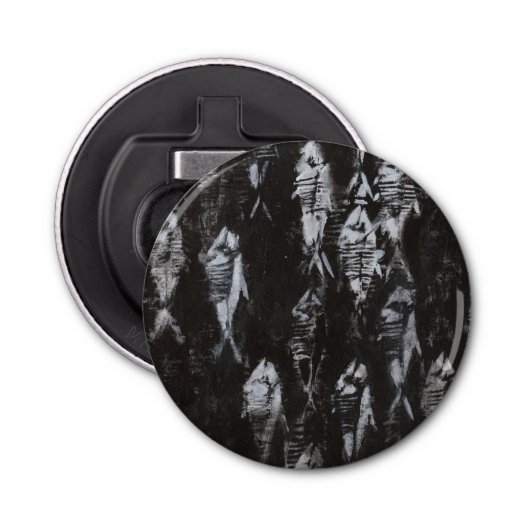 Fossil White Fish op zwarte achtergrond Button Flesopener (Voorkant)