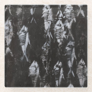 Fossil White Fish op zwarte achtergrond Glazen Onderzetter