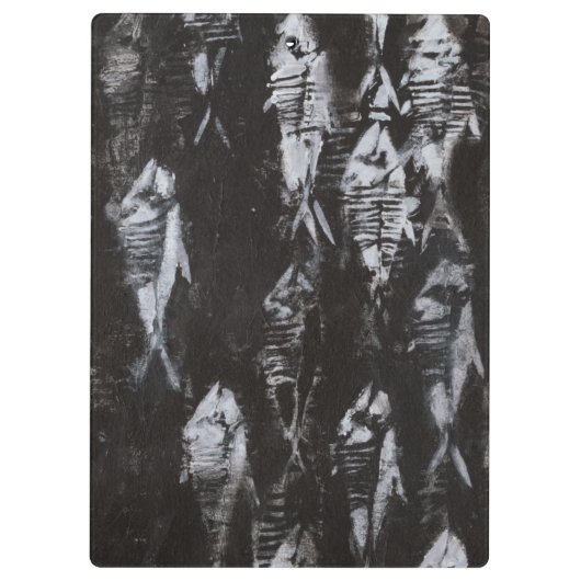 Fossil White Fish op zwarte achtergrond Klembord (Achterkant)