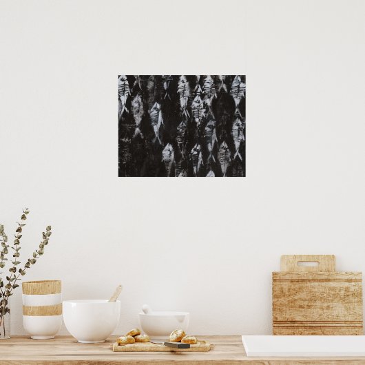 Fossil White Fish op zwarte achtergrond Poster (Keuken)