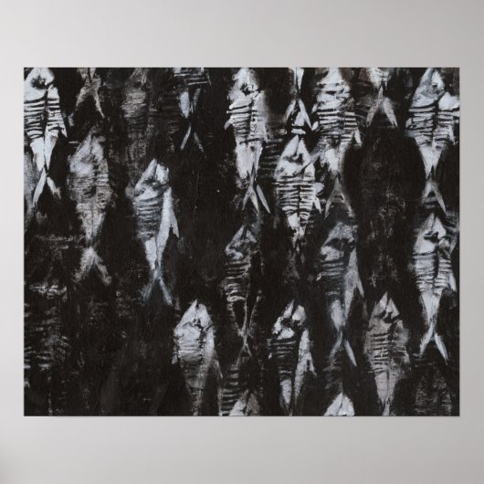 Fossil White Fish op zwarte achtergrond Poster (Voorkant)