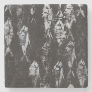 Fossil White Fish op zwarte achtergrond Stenen Onderzetter