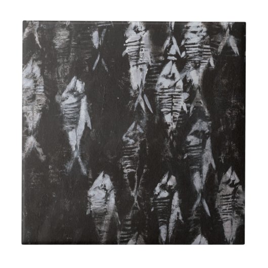 Fossil White Fish op zwarte achtergrond Tegeltje (Voorkant)