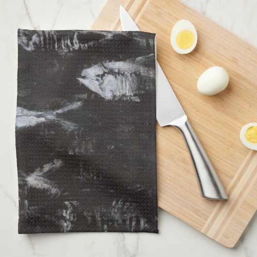 Fossil White Fish op zwarte achtergrond Theedoek (Quarter Fold)