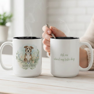 Foster A Friend Dog Mug - Botanical Watercolor Tweekleurige Koffiemok