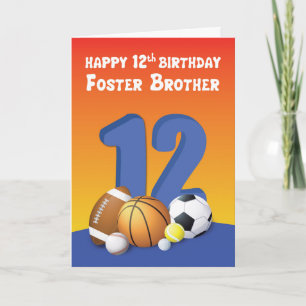 Foster Brother 12th Birthday Sports Balls Kaart