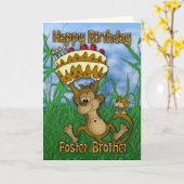 Foster Brother Happy Birthday met aap houden Kaart (Gele Bloem)