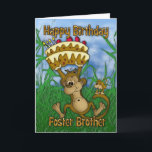 Foster Brother Happy Birthday met aap houden Kaart<br><div class="desc">Foster Brother Happy Birthday met aap die taart vasthoudt</div>