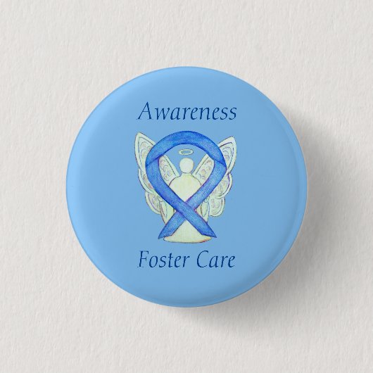 Foster Care Angel Blue Awareness Ribbon Pin Ronde Button 3,2 Cm (Voorkant)