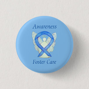 Foster Care Angel Blue Awareness Ribbon Pin Ronde Button 3,2 Cm
