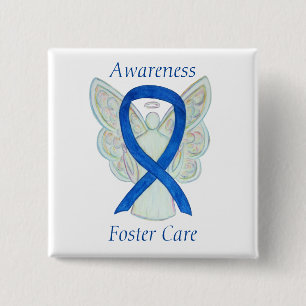Foster Care Angel Blue Awareness Ribbon Pin Vierkante Button 5,1 Cm