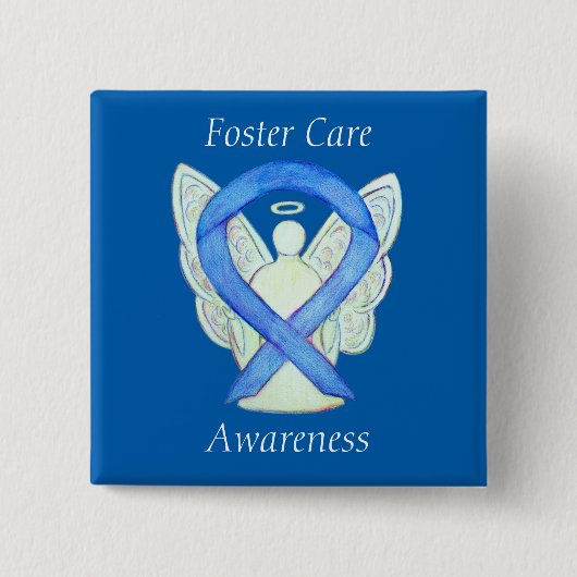 Foster Care Angel Blue Awareness Ribbon Pin Vierkante Button 5,1 Cm (Voorkant)