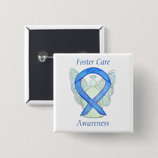 Foster Care Angel Blue Awareness Ribbon Pin Vierkante Button 5,1 Cm (Voorkant /achterkant)