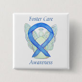 Foster Care Angel Blue Awareness Ribbon Pin Vierkante Button 5,1 Cm (Voorkant)