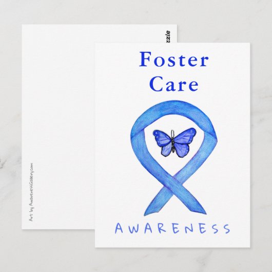 Foster Care Blue Awareness Lint Vlinder Kaarten (Voorkant / Achterkant)