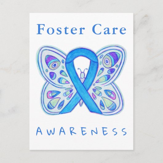 Foster Care Blue Awareness Lint Vlinder Kaarten (Voorkant)