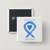 Foster Care Blue Awareness Ribbon Heart Button (Voorkant /achterkant)
