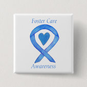 Foster Care Blue Awareness Ribbon Heart Button (Voorkant)